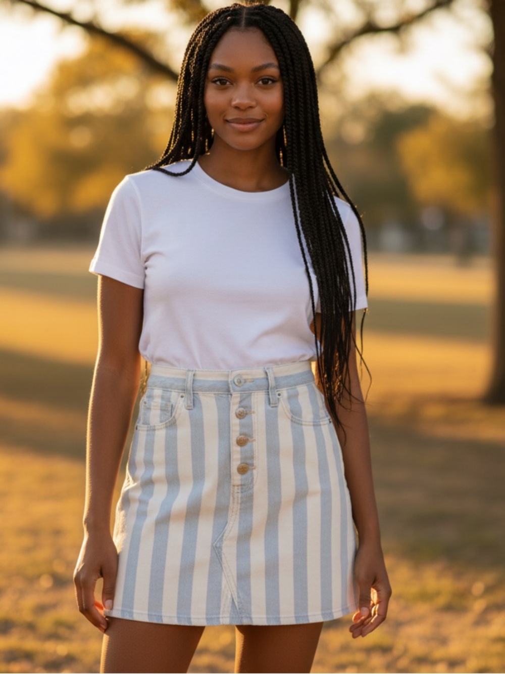 Madewell Striped Denim Mini Skirt - White & Light Gray Blue